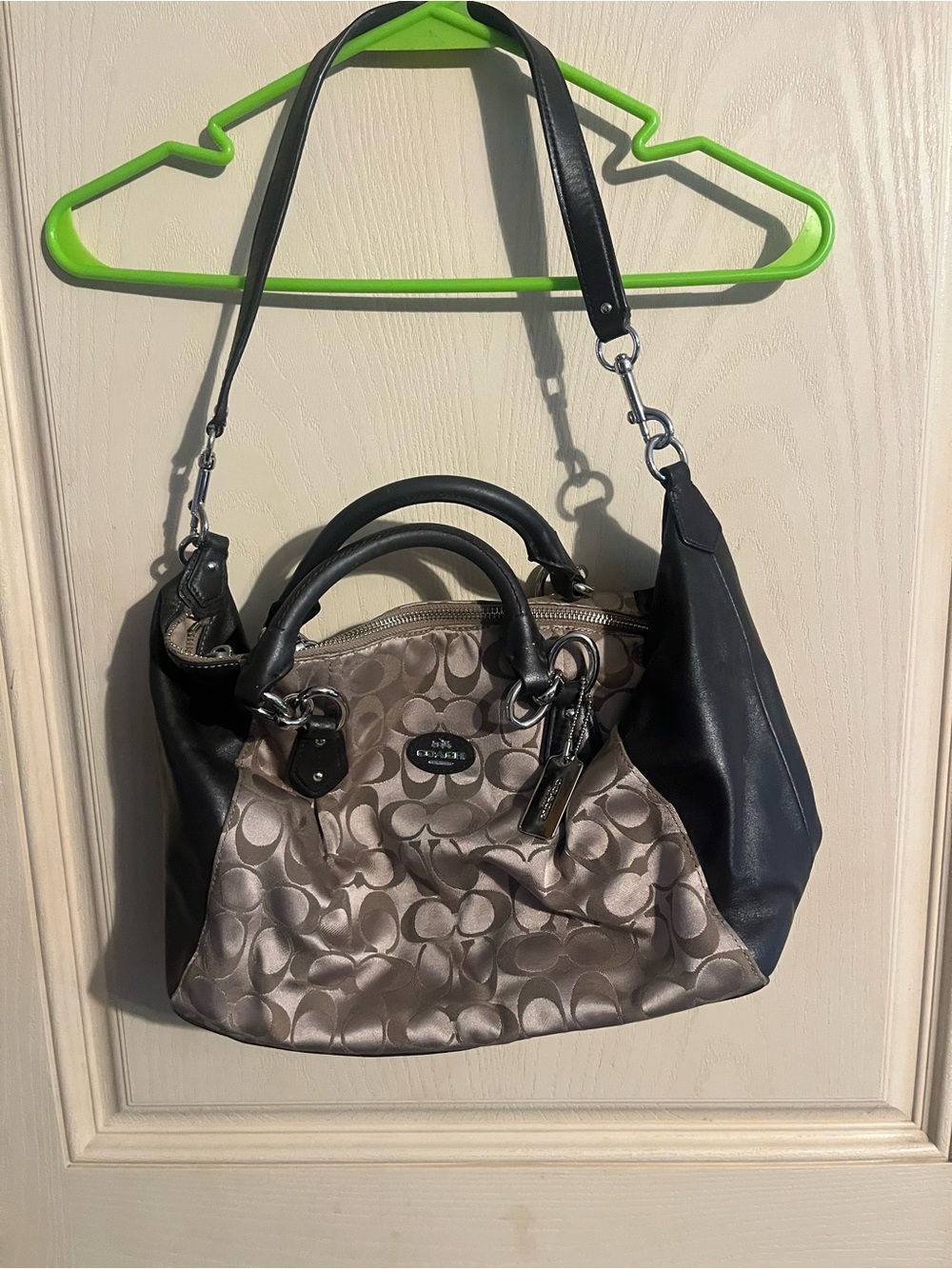 Coach Two-Tone Signature Satchel in Black and Champagne